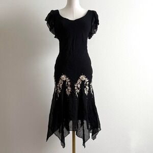 Fairy Core Embroidered Whimsy Festival Dress Sz 6 Y2K 2000s Flutter Sleeves